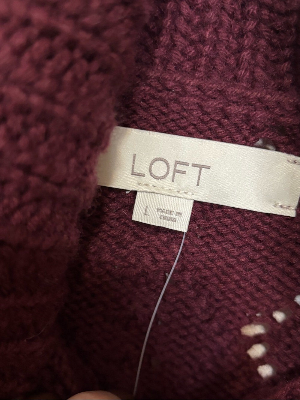 LOFT Burgundy Openwork Cable Cowl Neck Sweater - Picture 4 of 6